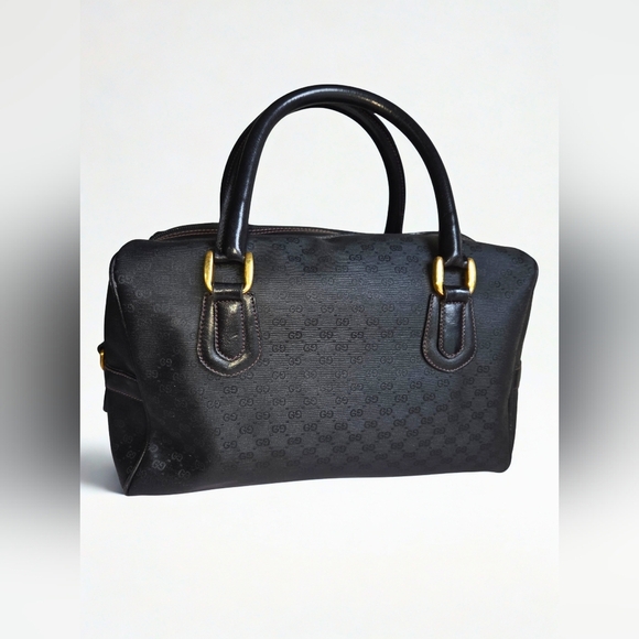 Gucci Vintage Boston Bag – Black Monogram Canvas w/ Gold Hardware - Picture 5 of 6